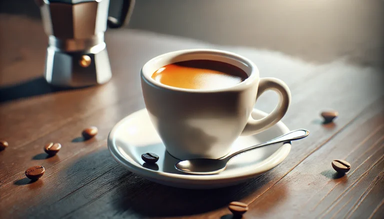 Xícara de café com grãos dispersos, luz suave