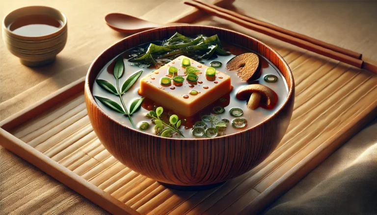 Sopa asiática com miso, cogumelos e ervas aromáticas